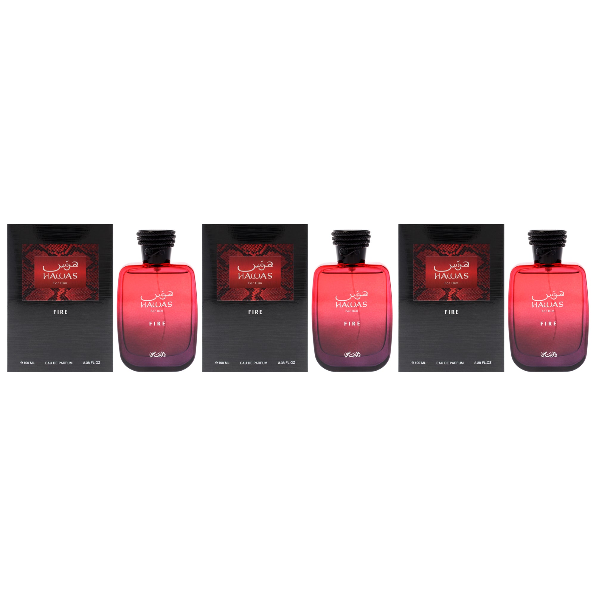 Hawas Collection - Hawas Fire by Rasasi for Men - 3.38 oz EDP Spray - Pack of 3