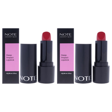 Deep Impact Lipstick - 13 Impressive Red by Note Cosmetique for Women - 0.16 oz Lipstick - Pack of 2
