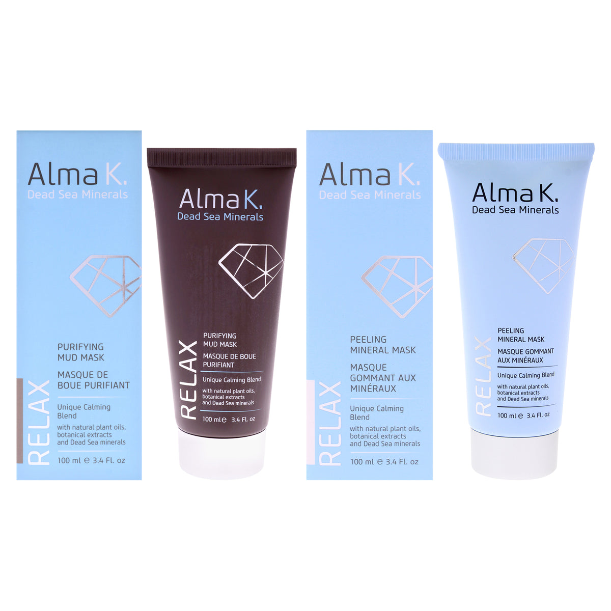 Purifying Mud Mask and Peeling Mineral Mask Kit by Alma K for Women - 2 Pc Kit 3.4oz Mud Mask, 3.4oz Peeling Mineral Mask