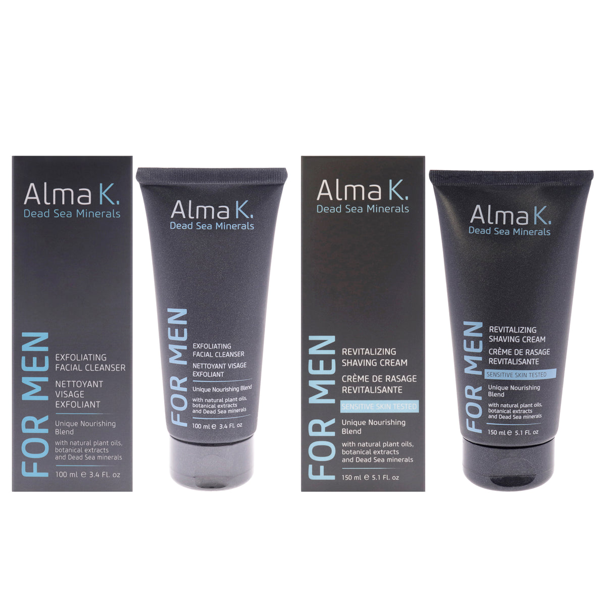 Exfoliating Facial Cleanser and Revitalizing Shaving Cream Kit by Alma K for Men - 2 Pc Kit 3.4oz Cleanser, 5.1 Shave Cream