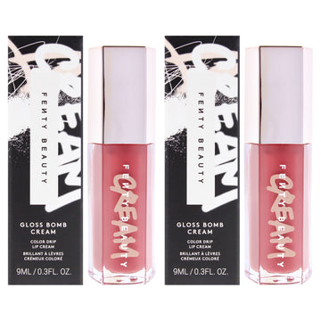 Gloss Bomb Color Drip Lip Cream Kit by Fenty Beauty for Women - 2 Pc Kit 0.3oz Lipstick - 02 Fenty Glow, 0.3oz Lipstick - 05 Fruit Snackz
