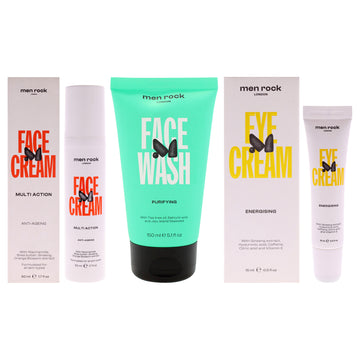 Men Rock Kit by Men Rock for Men - 3 Pc Kit 0.5oz Eye Cream, 1.7oz Face Cream, 5.1oz Face Wash