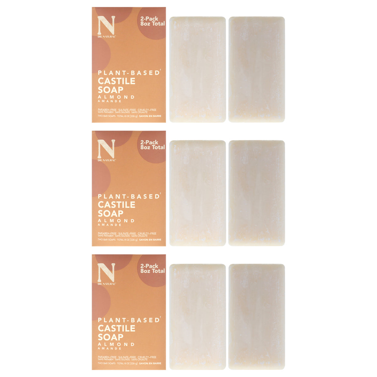 Castile Bar Soap - Almond by Dr. Natural for Unisex - 2 x 8 oz Soap - Pack of 3