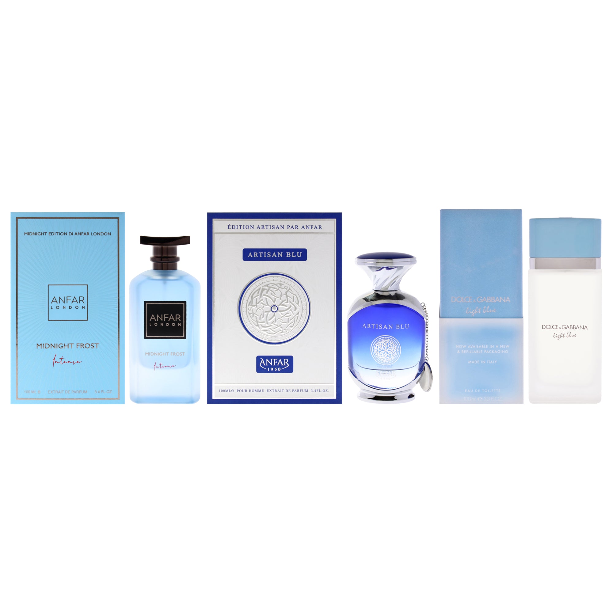 Anfar Kit by Anfar for Unisex - 2 Pc Kit 3.4oz Artesan Edition - Blue Extrait De Parfum Spray, 3.4oz Midnight Edition - Midnight Frost Intense Extrait De Parfum Spray