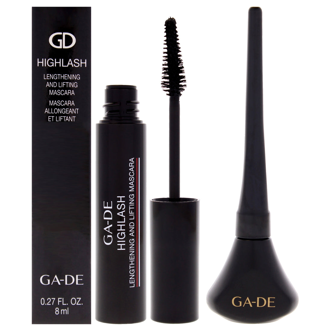 Highlash Mascara and Dip Liner Waterproof Kit by GA-DE for Women - 2 Pc Kit 0.27oz Highlash Lengthening and Lifting Mascara - Black, 0.15oz Dip Liner Waterproof Eyeliner -Black