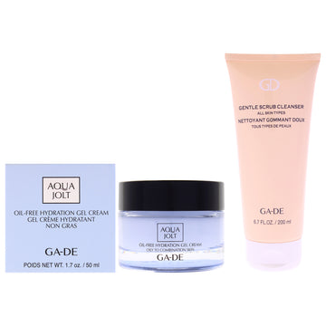 Gentle Scrub Cleanser with Aqua Jolt Cream Kit by GA-DE for Women - 2 Pc Kit 6.7oz Gentle Scrub Cleanser - All Skin Type, 1.7oz Aqua Jolt Oil-Free Hydration Gel Cream - Oily to Combination Skin