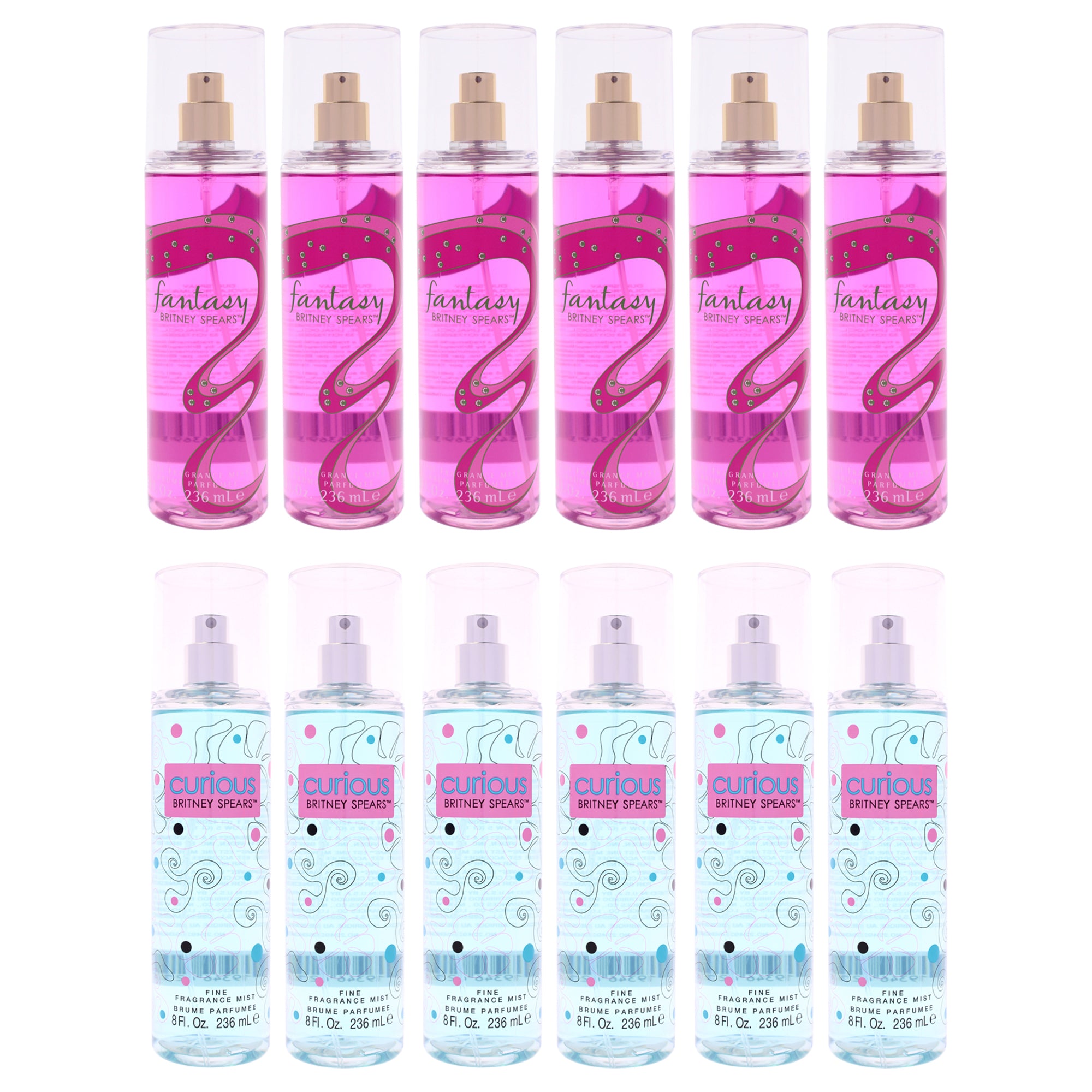 Britney Spears Fragrance Mist Kit by Britney Spears for Women - 12 Pc Kit 6 x 8oz Fantasy Fragrance Mist, 6 x 8oz Curious Fragrance Mist