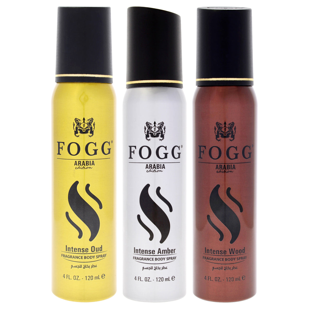 Fogg Kit by Fogg for Men - 3 Pc Kit 4oz Fragrance Body Spray - Intense Oud, 4oz Fragrance Body Spray - Intense Amber, 4oz Fragrance Body Spray - Intense Wood
