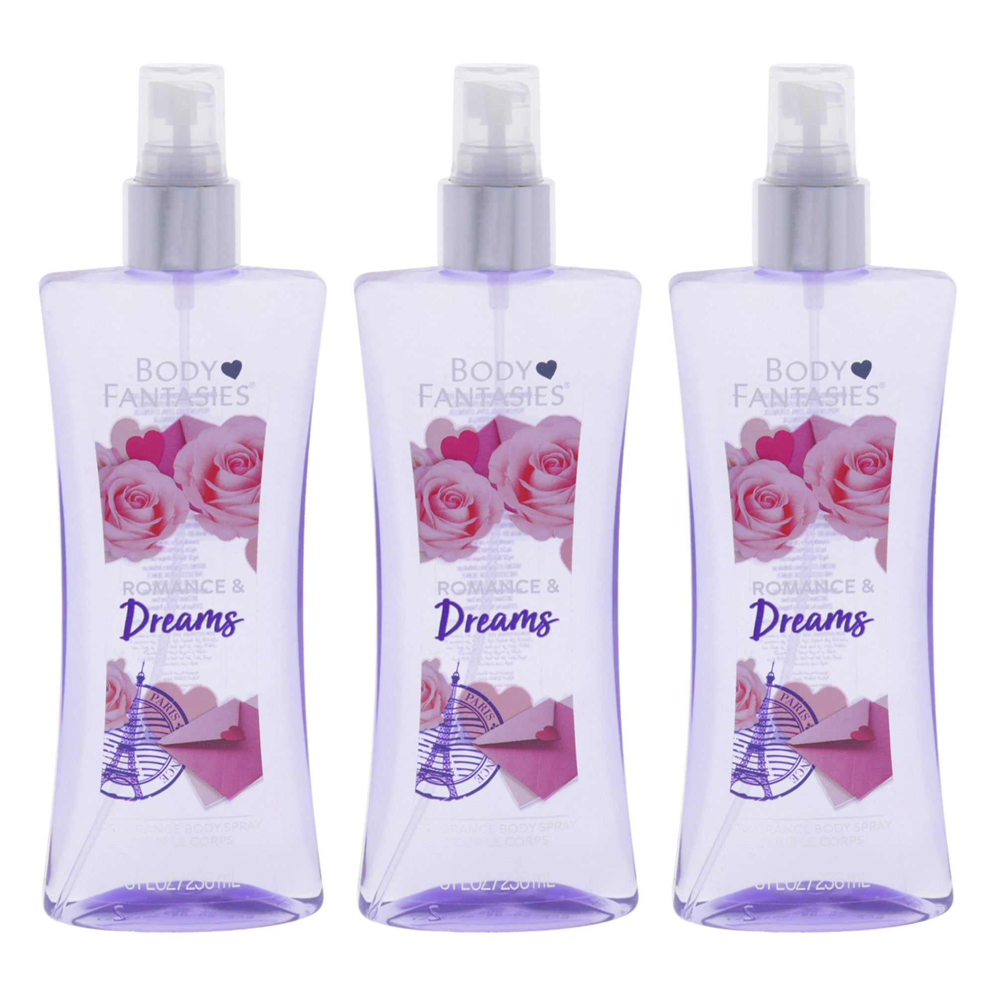Romance and Dreams by Body Fantasies for Women - 8 oz Body Spray - Pack of 3