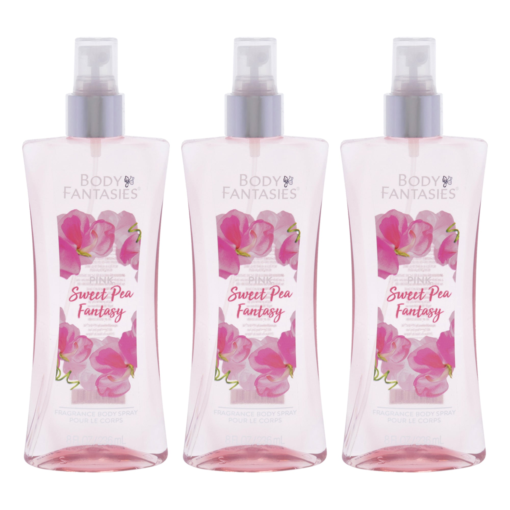 Pink Sweet Pea Fantasy by Body Fantasies for Women - 8 oz Body Spray - Pack of 3