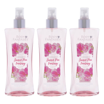 Pink Sweet Pea Fantasy by Body Fantasies for Women - 8 oz Body Spray - Pack of 3