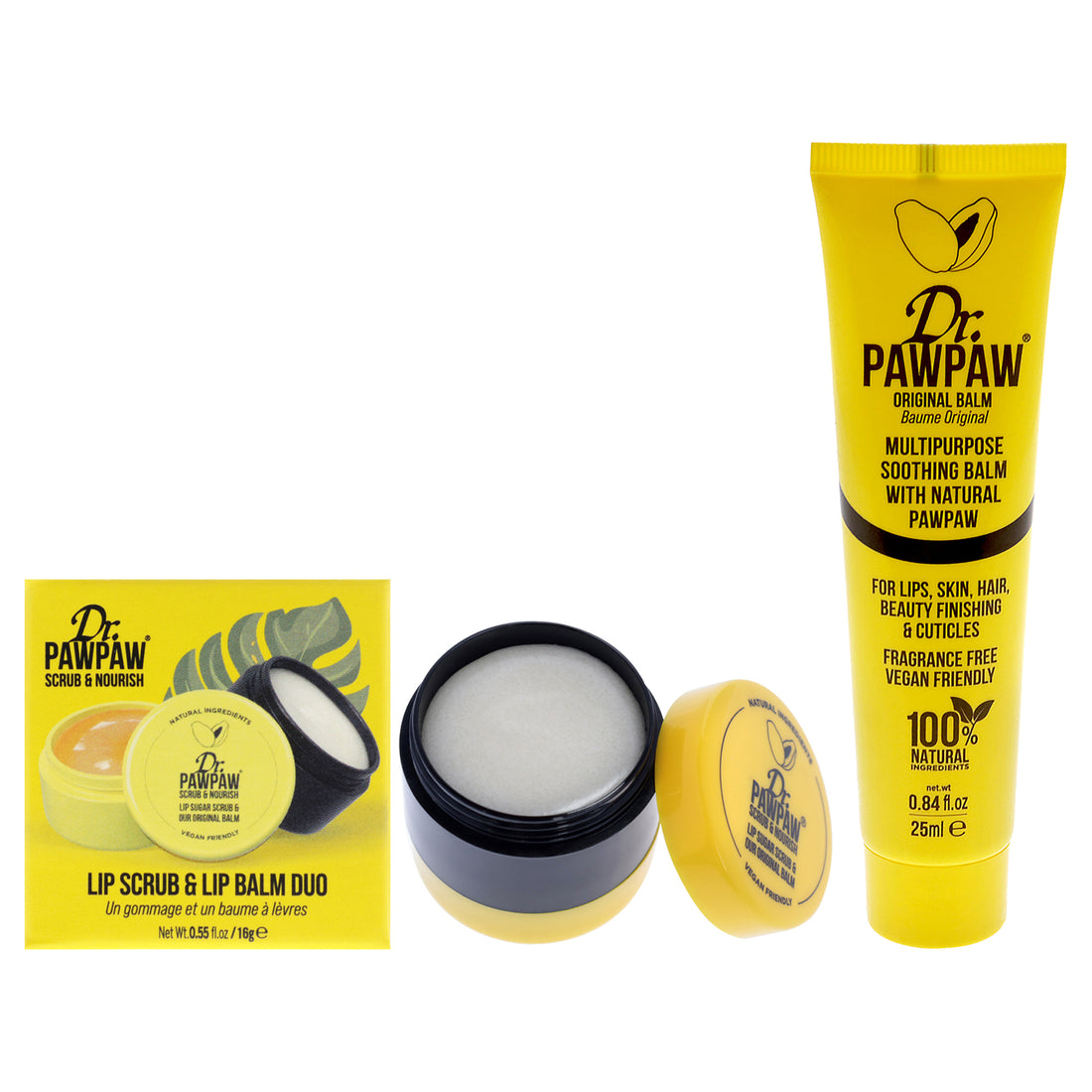 Lip Scrub Duo and Original Balm Kit by Dr. PawPaw for Women - 2 Pc Kit 0.84oz Original Balm, 0.55oz Lip Scrub and Lip Balm Duo Treatment
