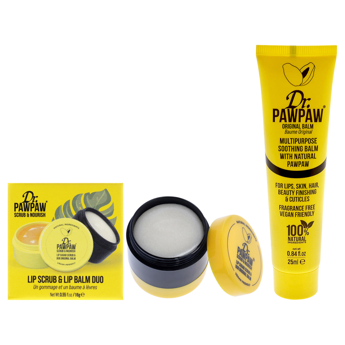 Lip Scrub Duo and Original Balm Kit by Dr. PawPaw for Women - 2 Pc Kit 0.84oz Original Balm, 0.55oz Lip Scrub and Lip Balm Duo Treatment