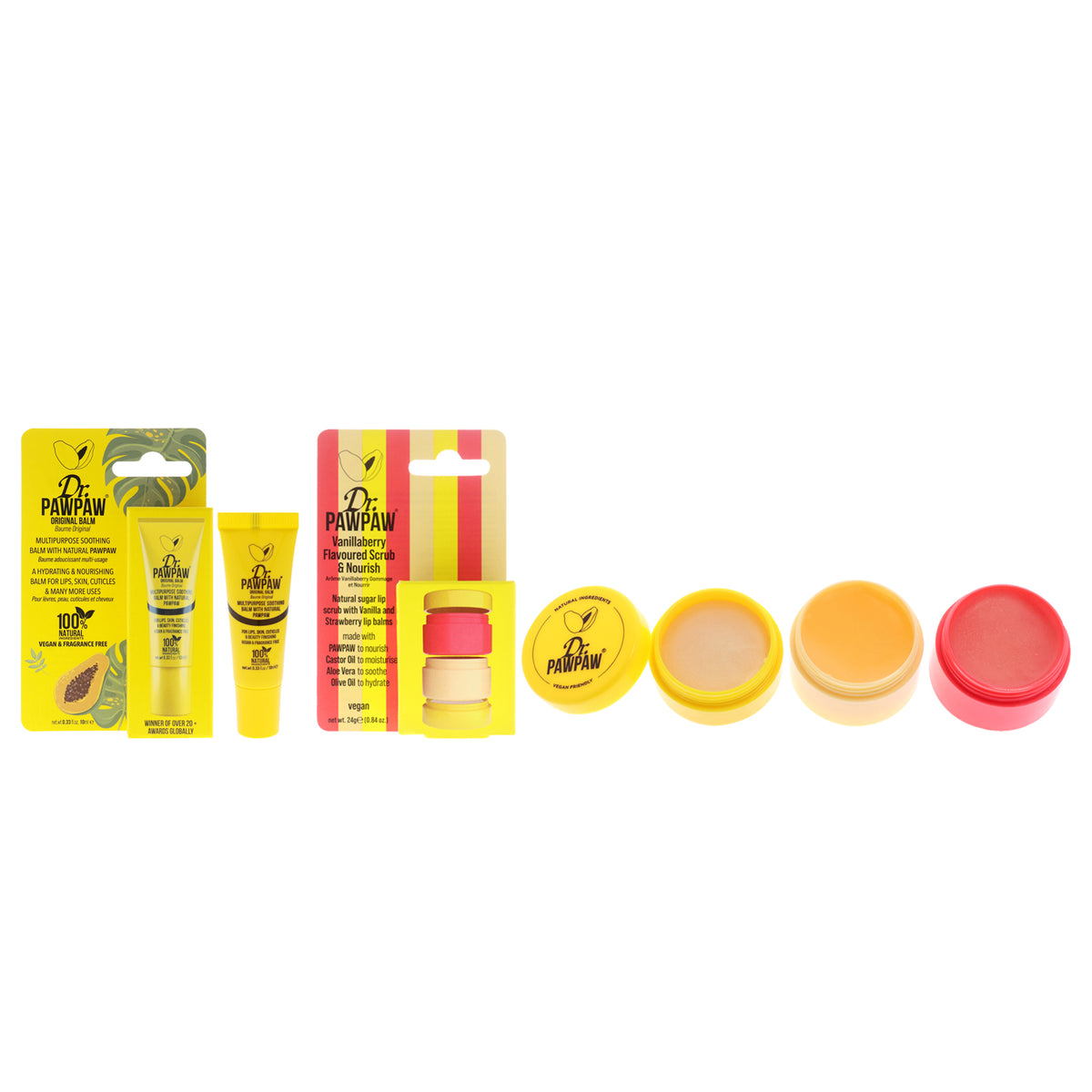 Original Lip Balm and Vanillaberry Scrub Duo Kit by Dr. PawPaw for Women - 2 Pc Kit 0.33oz Original Balm, 0.84oz Scrub and Nourish Balm - Vanillaberry