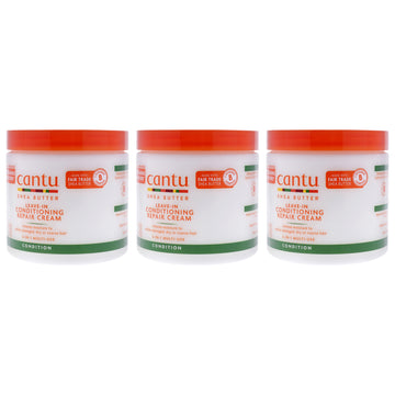 Shea Butter Leave In Conditioning Repair Cream by Cantu for Unisex - 16 oz Conditioner - Pack of 3