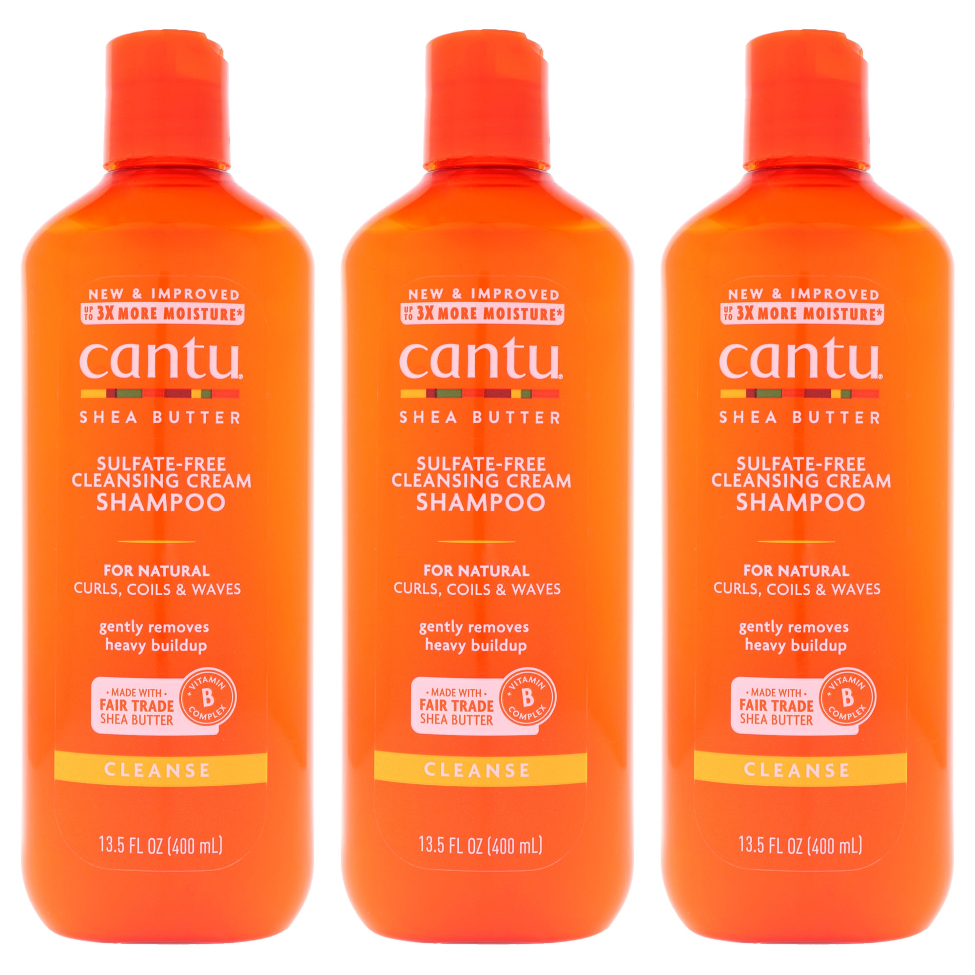 Shea Butter Sulfate free Cleansing Cream Shampoo by Cantu for Unisex - 13.5 oz Shampoo - Pack of 3