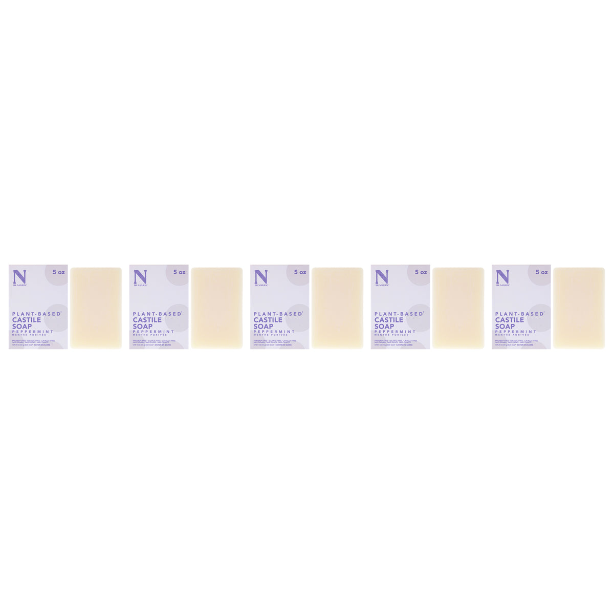 Castile Bar Soap - Peppermint by Dr. Natural for Unisex - 5 oz Soap - Pack of 5