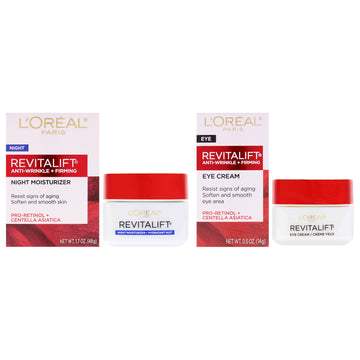 Revitalift Anti Wrinkle Night Moisturizer Kit by LOreal Paris for Unisex - 2 Pc Kit 0.5oz Eye Cream, 1.7oz Night Moisturizer
