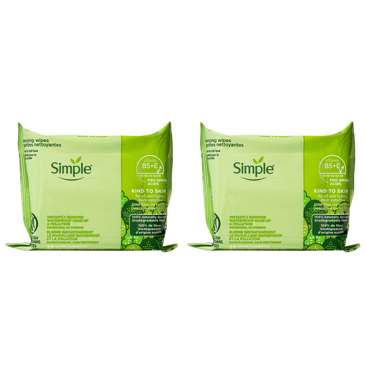 Simple Kind to Skin Facial Wipes by Simple for Women - 25 Count Wipes - Pack of 2