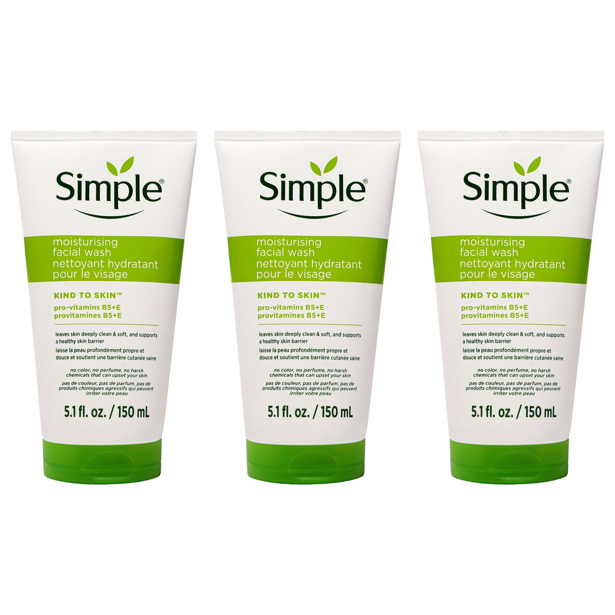 Simple Moisturizing Facial Wash by Simple for Women - 5.1 oz Cleanser - Pack of 3