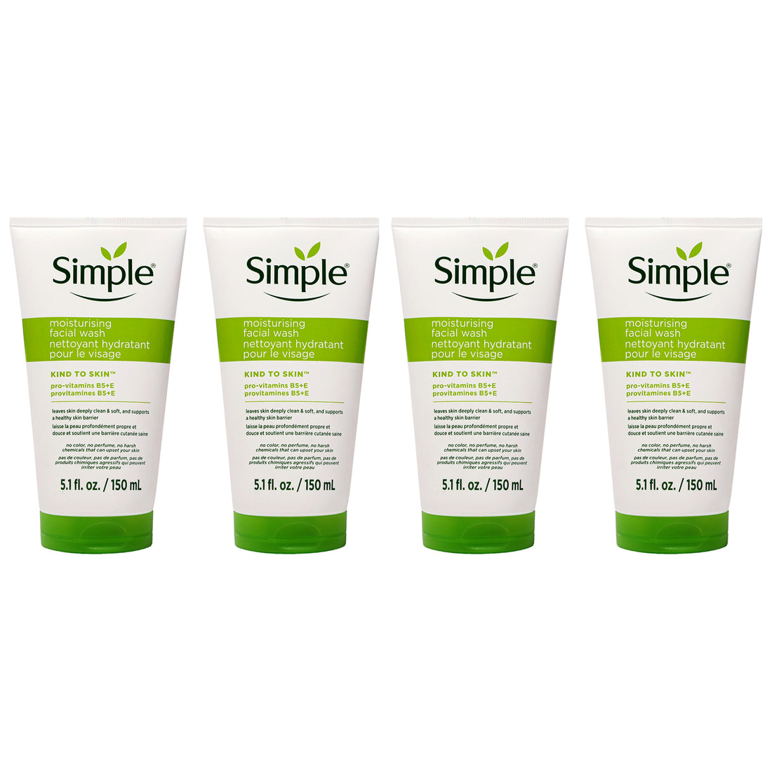 Simple Moisturizing Kind to Skin Face Wash by Simple for Women - 5.1 oz Cleanser - Pack of 4