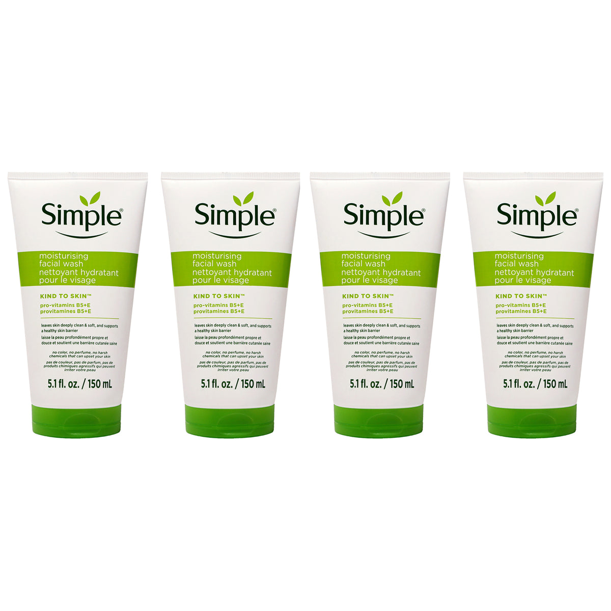 Simple Moisturizing Kind to Skin Face Wash by Simple for Women - 5.1 oz Cleanser - Pack of 4