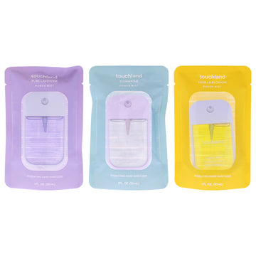 Power Mist Kit by Touchland for Unisex - 3 Pc Kit 1oz Hand Sanitizer - Pure Lavender, 1oz Hand Sanitizer - Rainwater, 1oz Hand Sanitizer - Vanilla Blossom