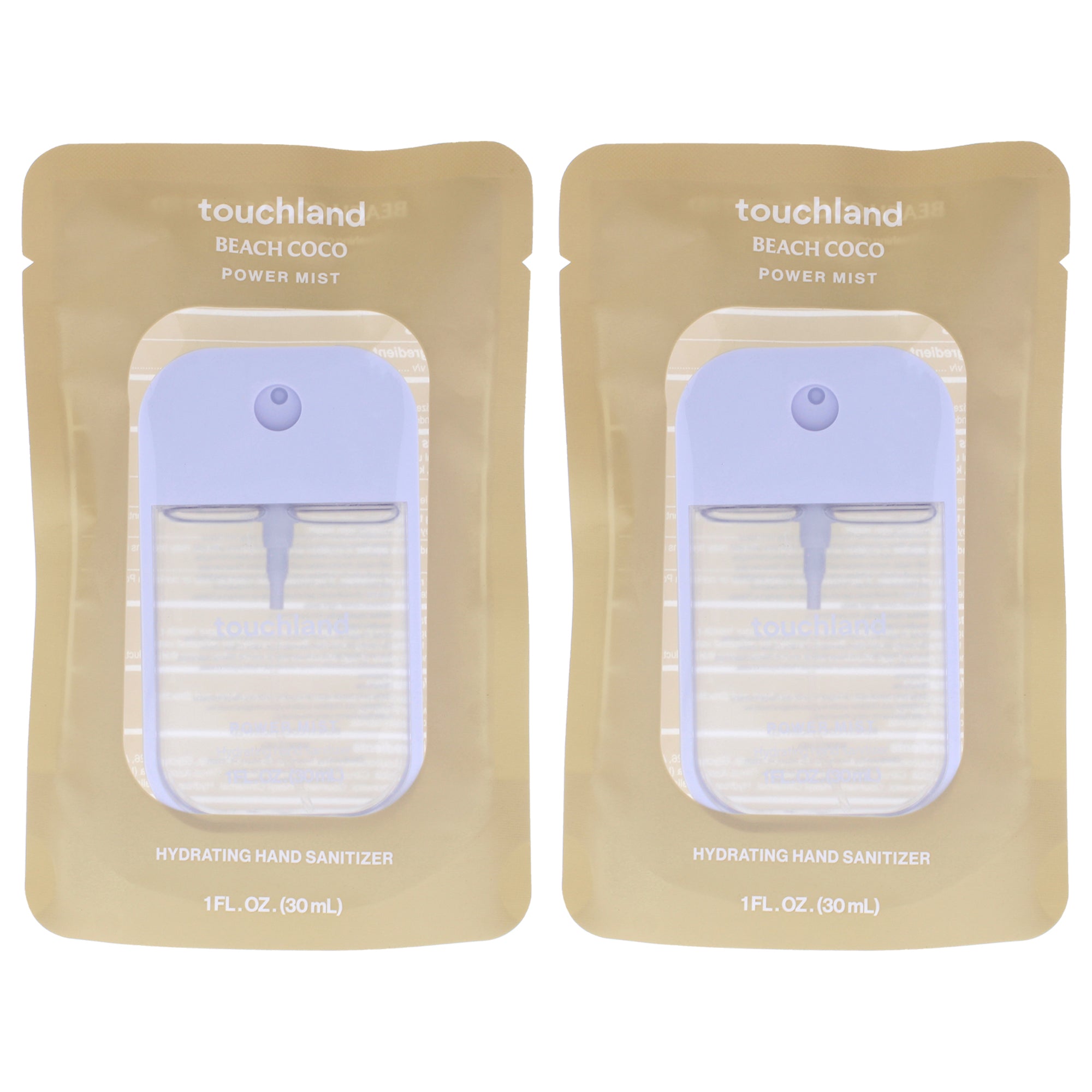 Power Mist Hydrating Hand Sanitizer - Beach Coco by Touchland for Unisex - 1 oz Hand Sanitizer - Pack of 2
