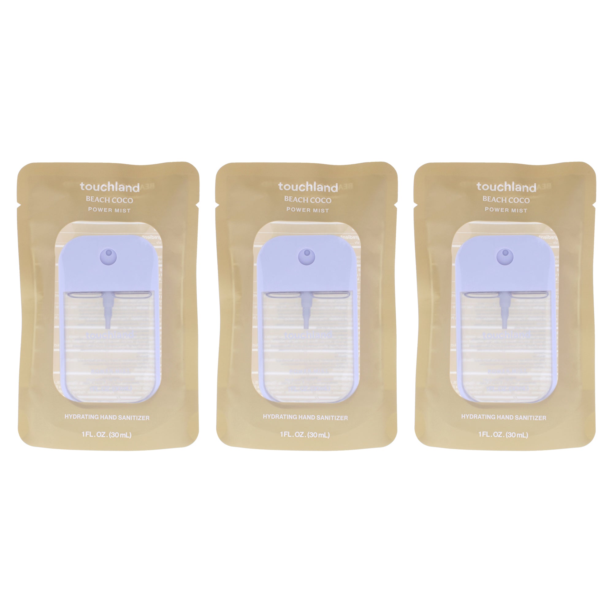 Power Mist Hydrating Hand Sanitizer - Beach Coco by Touchland for Unisex - 1 oz Hand Sanitizer - Pack of 3