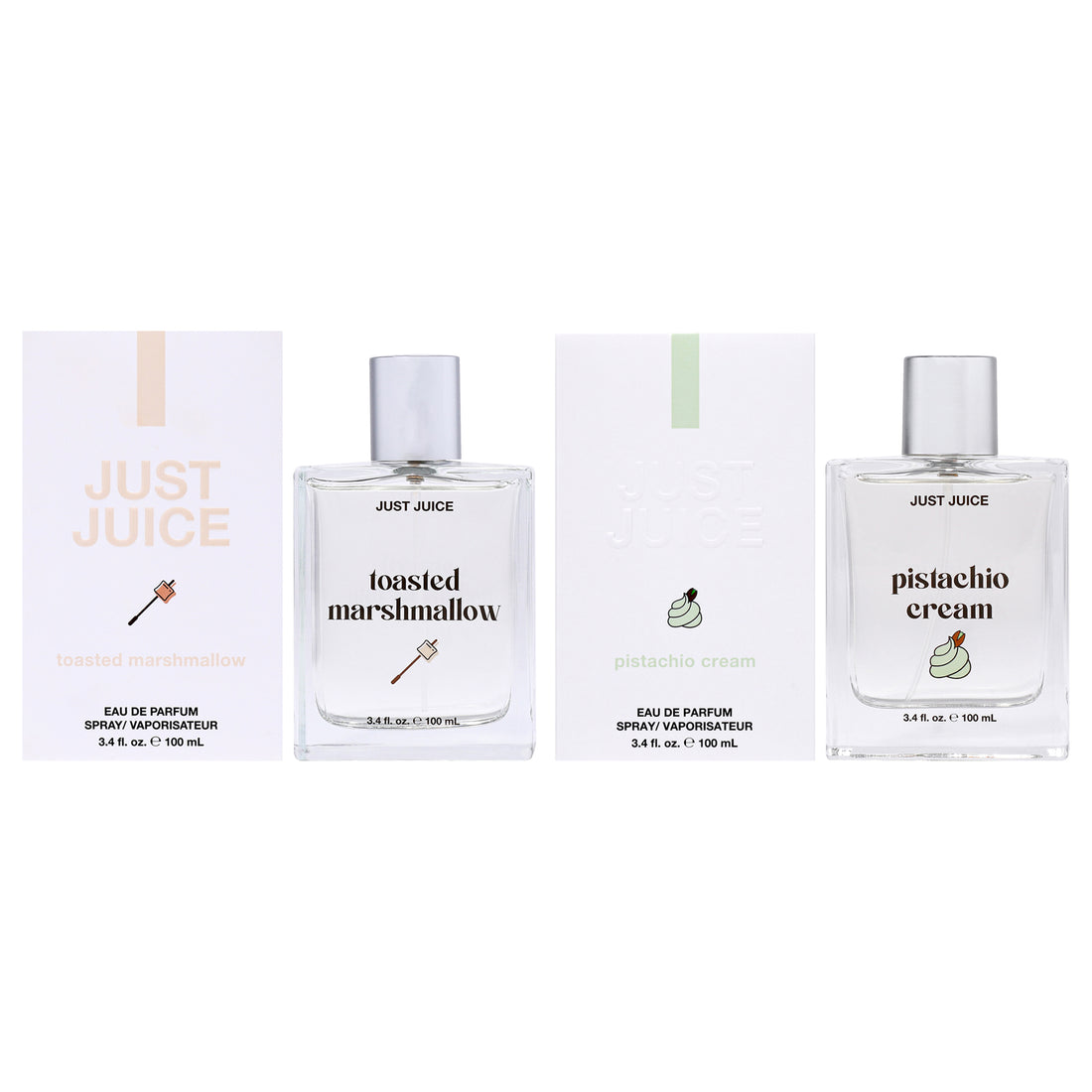Guilty Pleasure Kit by Just Juice for Unisex - 2 Pc Kit 3.4oz Toasted Marshmallow EDP Spray, 3.4oz Pistachio Cream EDP Spray