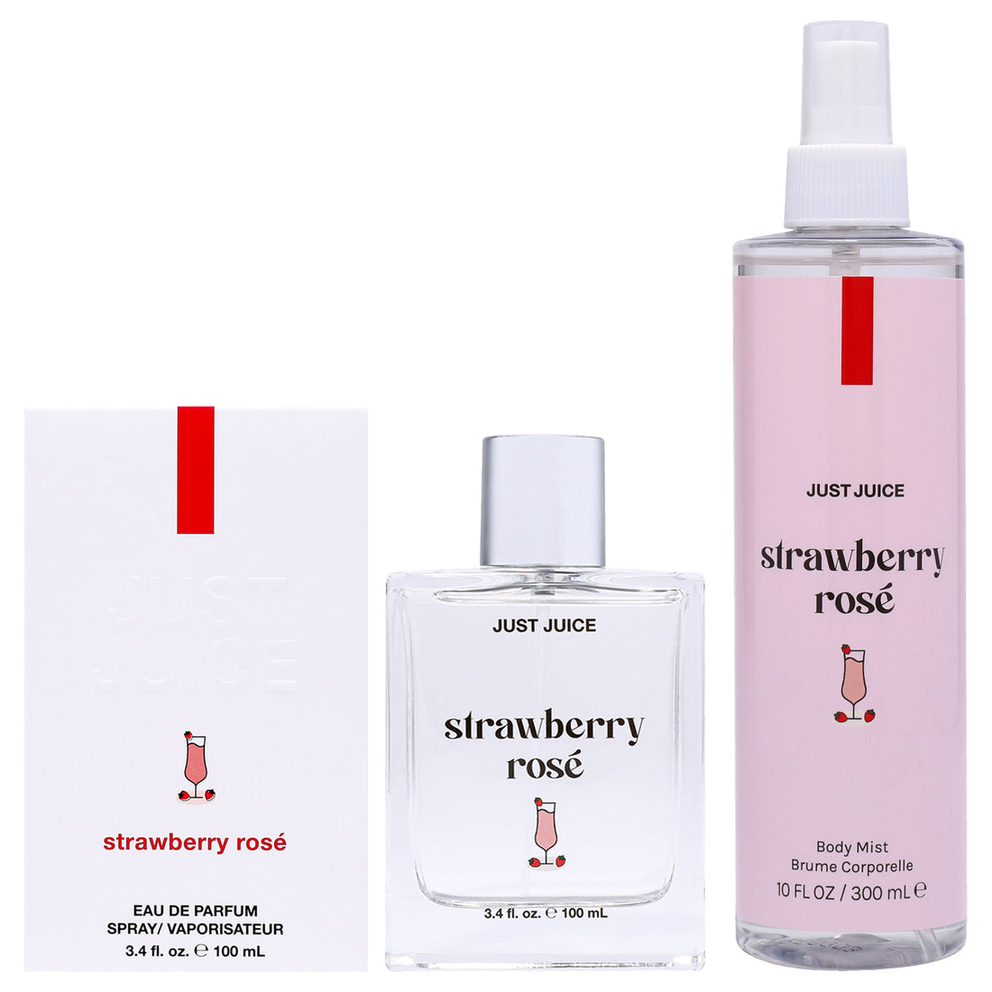 Strawberry Rose Kit by Just Juice for Unisex 2 Pc Kit 3.4oz EDP Spray, 10oz Body Spray