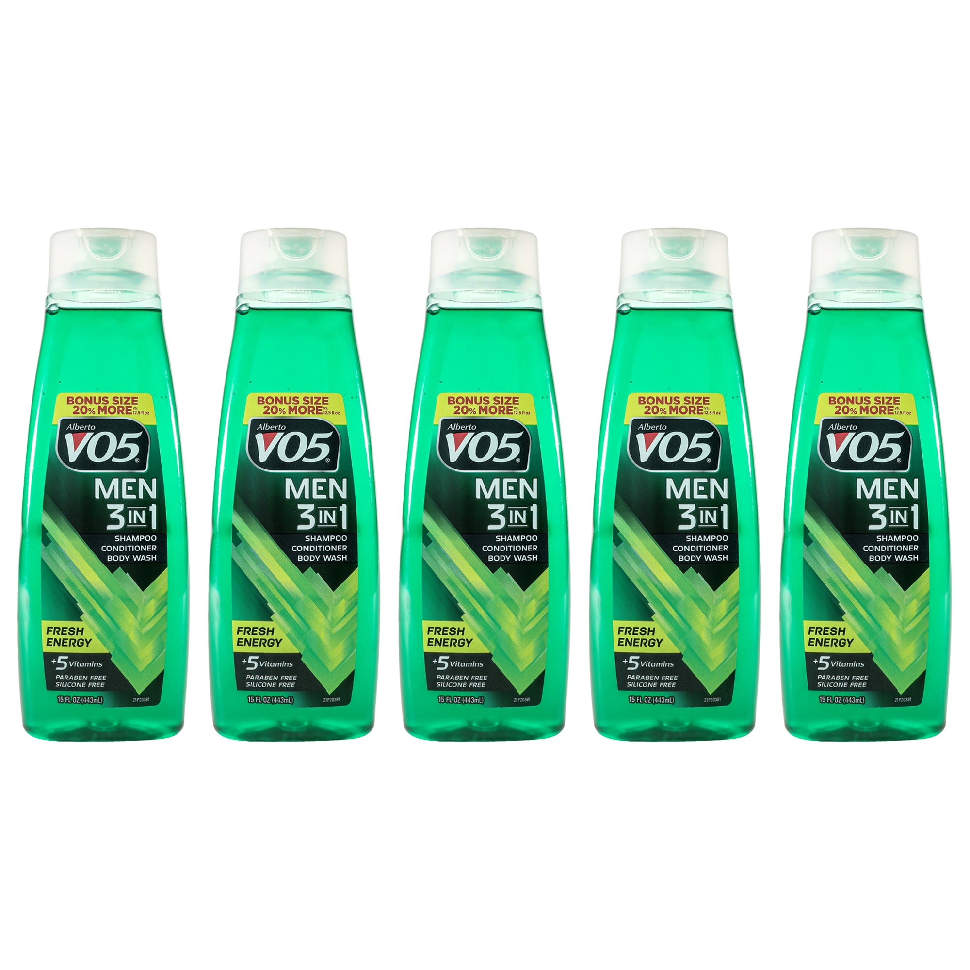 3-in-1 Fresh Energy Shampoo Conditioner and Body Wash by Alberto VO5 for Unisex - 15 oz Body Wash - Pack of 5