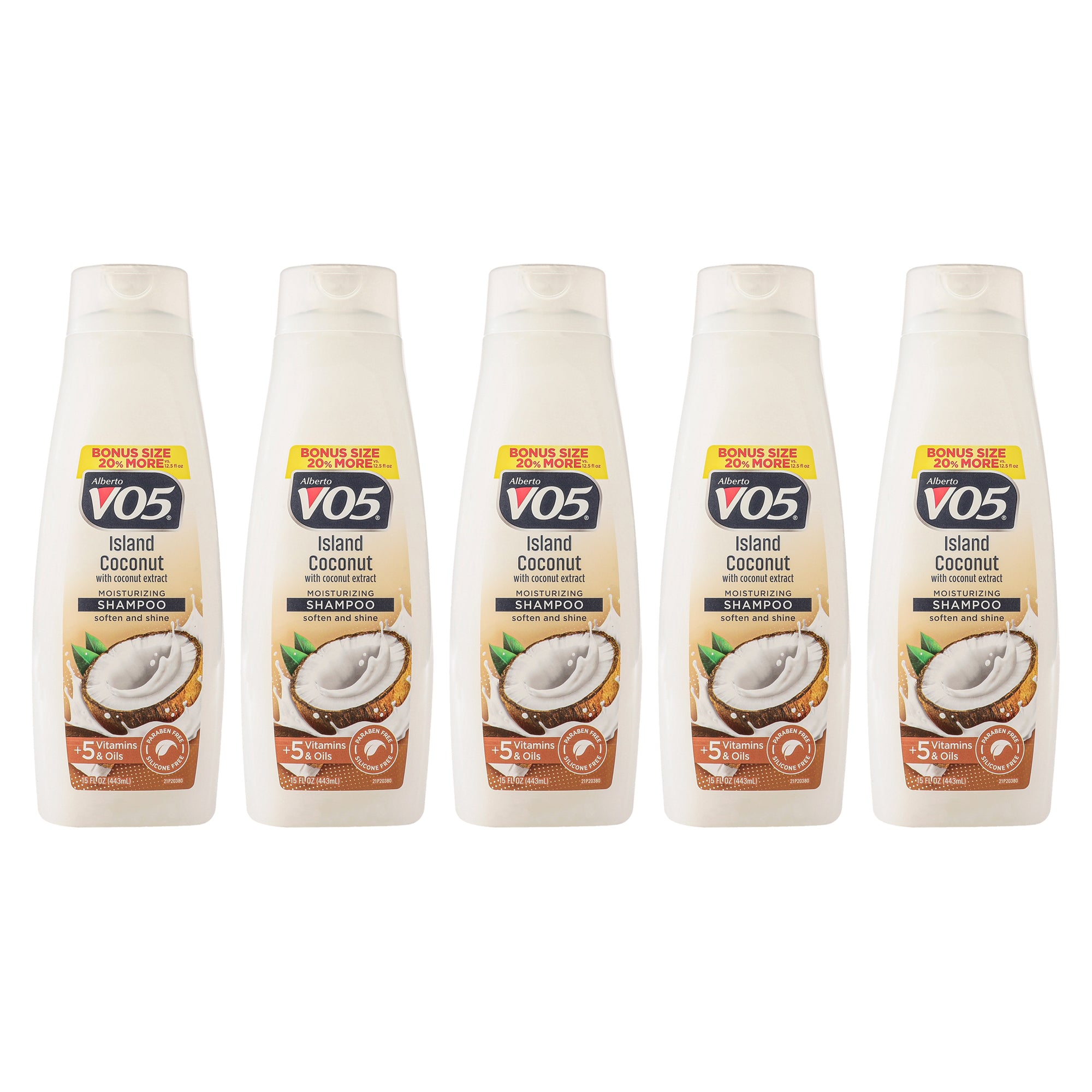 Moisturizing Island Coconut Shampoo by Alberto VO5 for Unisex - 15 oz Shampoo - Pack of 5