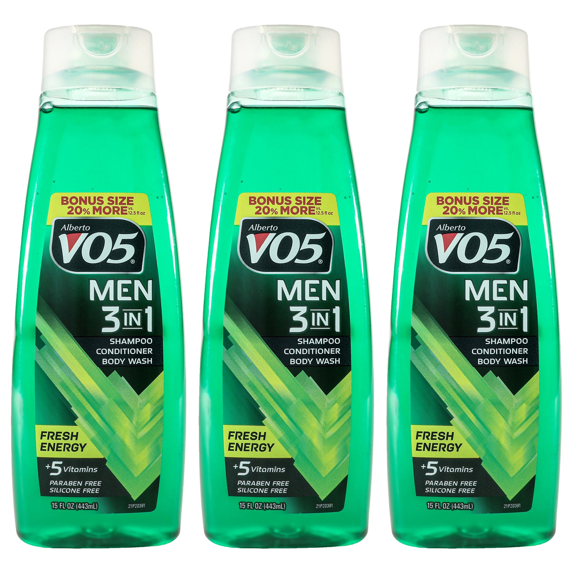 3-in-1 Fresh Energy Shampoo Conditioner and Body Wash by Alberto VO5 for Unisex - 15 oz Body Wash - Pack of 3