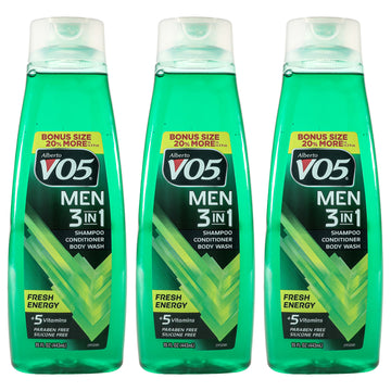 3-in-1 Fresh Energy Shampoo Conditioner and Body Wash by Alberto VO5 for Unisex - 15 oz Body Wash - Pack of 3