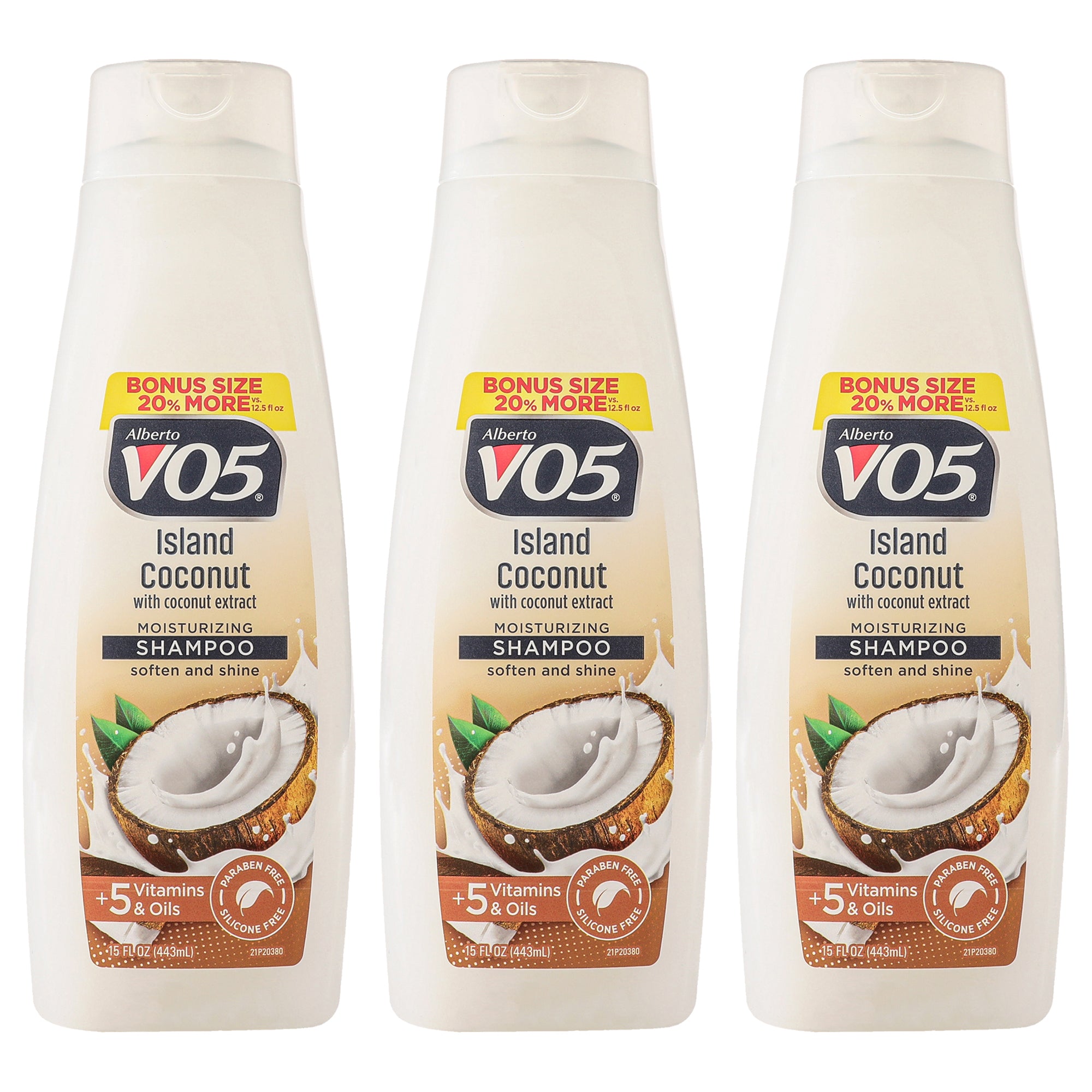 Moisturizing Island Coconut Shampoo by Alberto VO5 for Unisex - 15 oz Shampoo - Pack of 3