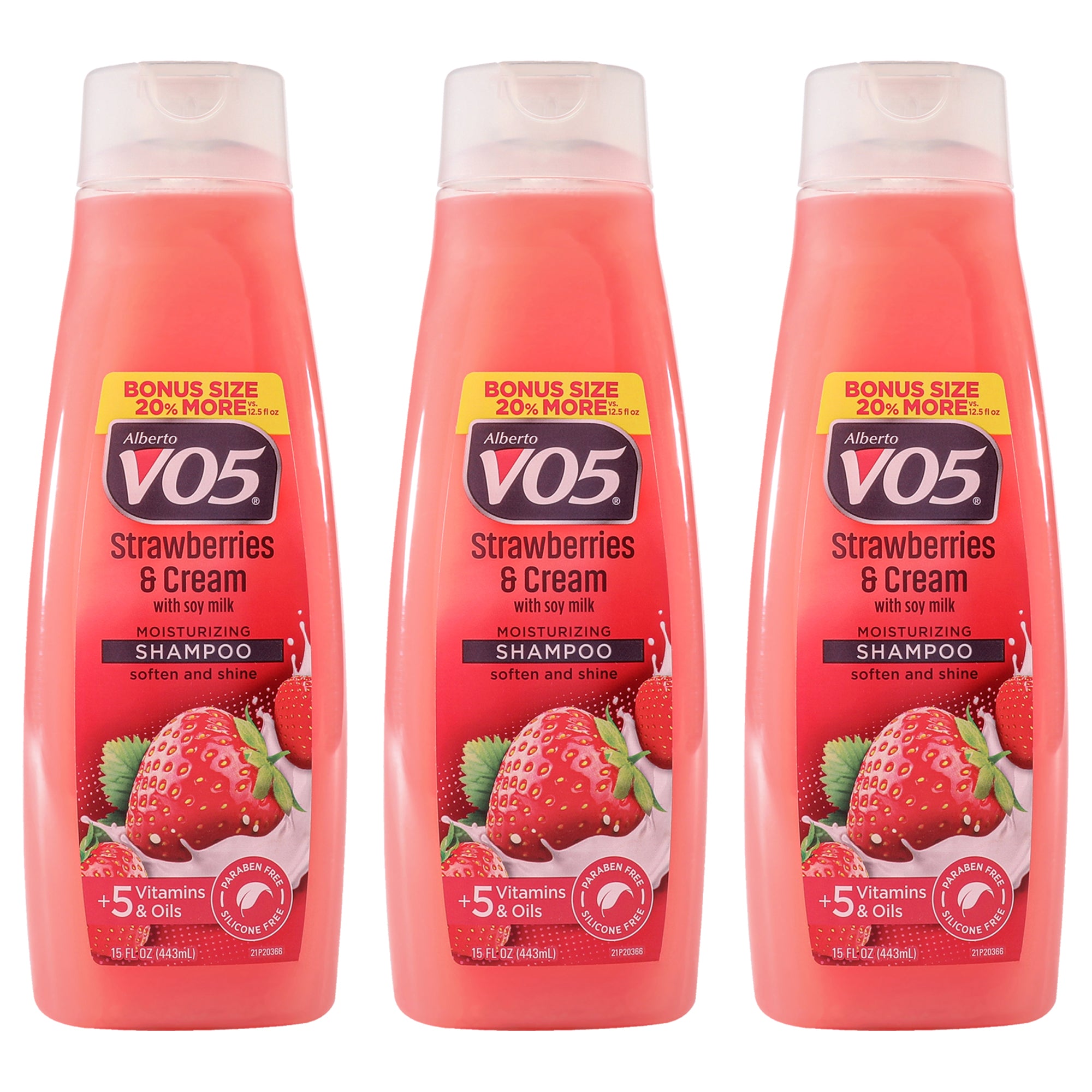 Moisturizing Strawberries Cream Shampoo by Alberto VO5 for Unisex - 15 oz Shampoo - Pack of 3