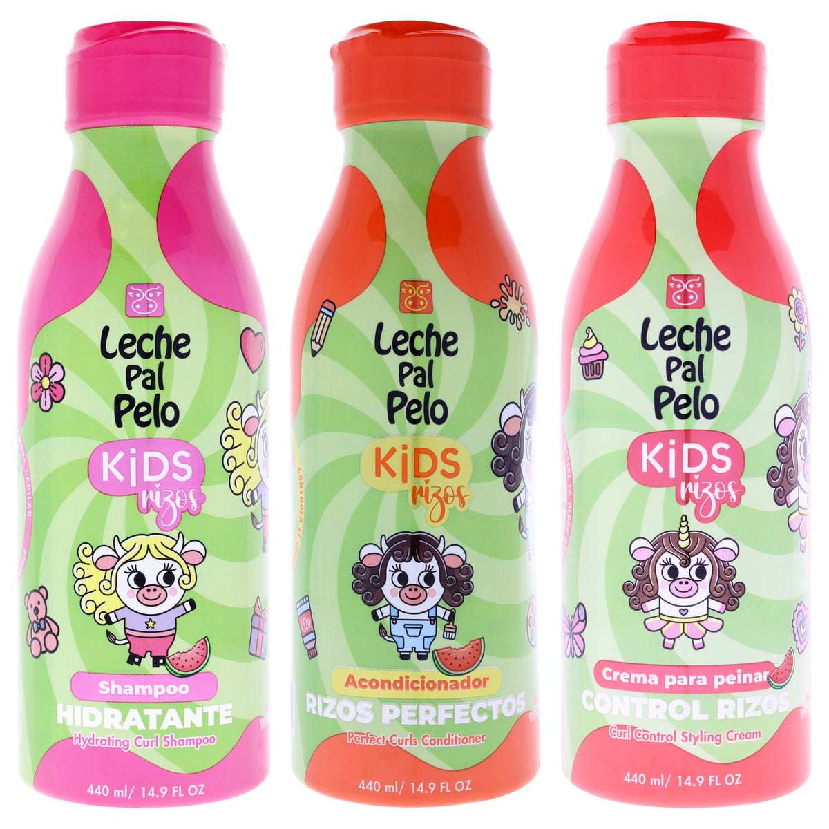 Kids Curly Kit by Leche Pal Pelo for Kids - 3 Pc Kit 14.9oz Hydrating Curl Shampoo, 14.9oz Perfect Curl Conditioner, 14.9oz Curl Control Styling Cream