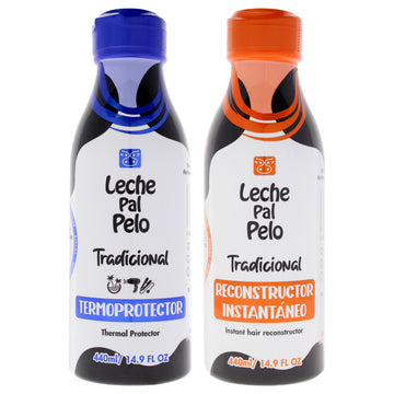 Traditional Kit by Leche Pal Pelo for Women - 2 Pc Kit 14.9oz Thermal Protector, 14.9oz Instant Hair Reconstructor