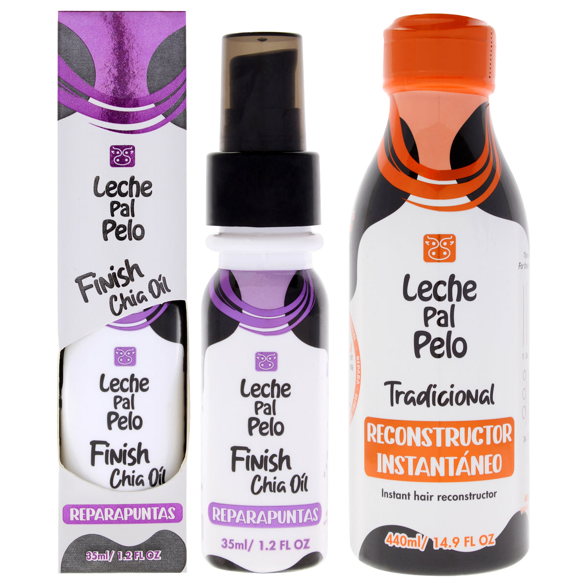 Traditional Kit by Leche Pal Pelo for Women - 2 Pc Kit 1.2oz Finish Chia Oil, 14.9oz Instant Hair Reconstructor