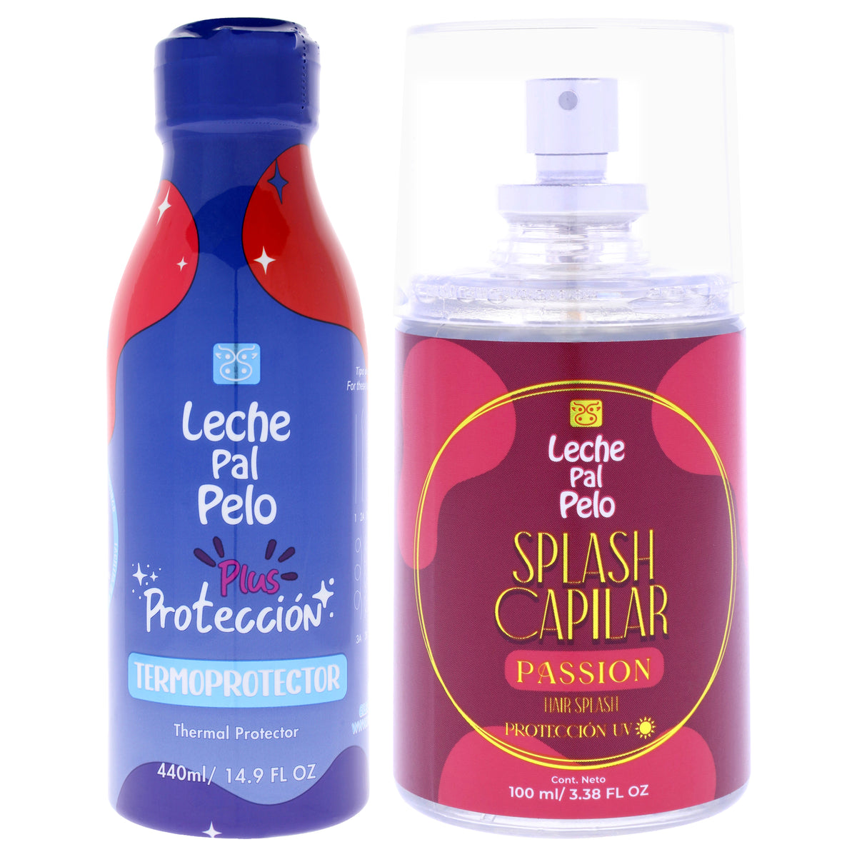 Leche Pal Pelo Kit by Leche Pal Pelo for Women - 2 Pc Kit 3.38oz Hair Splash - Passion, 14.9oz Protection Plus - Thermal Protector