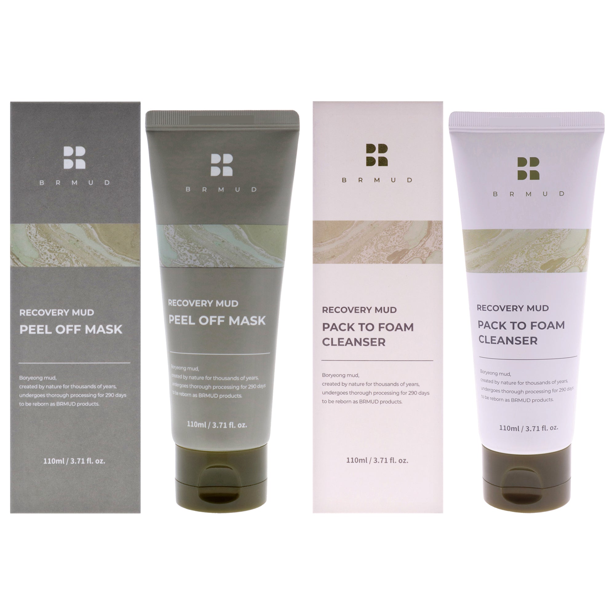 Recovery Mud Kit by Brmud for Unisex - 2 Pc Kit 3.71oz Peel Of Mask, 3.71 Pack To Foam Cleanser