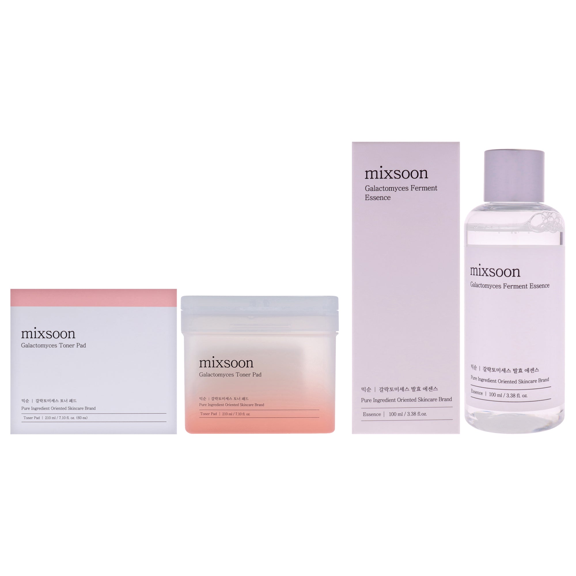 Galactomyces Kit by Mixsoon for Unisex - 2 Pc Kit 60Pc Toner Pads, 3.38oz Ferment Essence Treatment