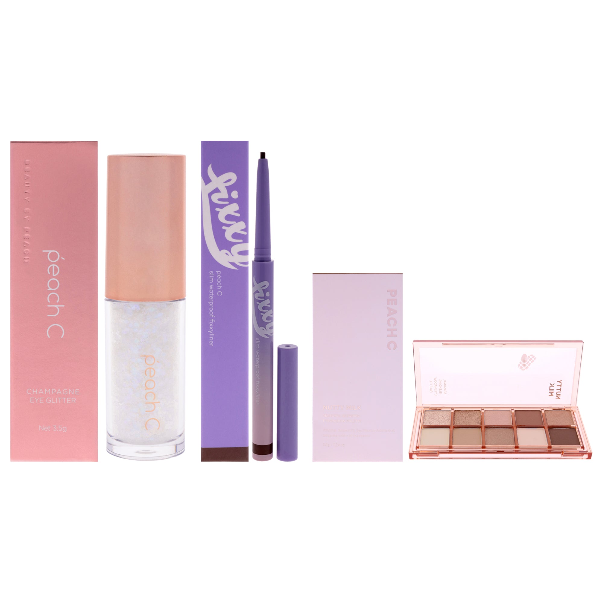 Peach C Kit by Peach C for Women - 3 Pc Kit 0.12oz Eye Shadow - 01 Pure White, 0.04 Eyeliner - 02 Deep Brown, 0.34oz Eye Shadow - 05 Nutty Milk