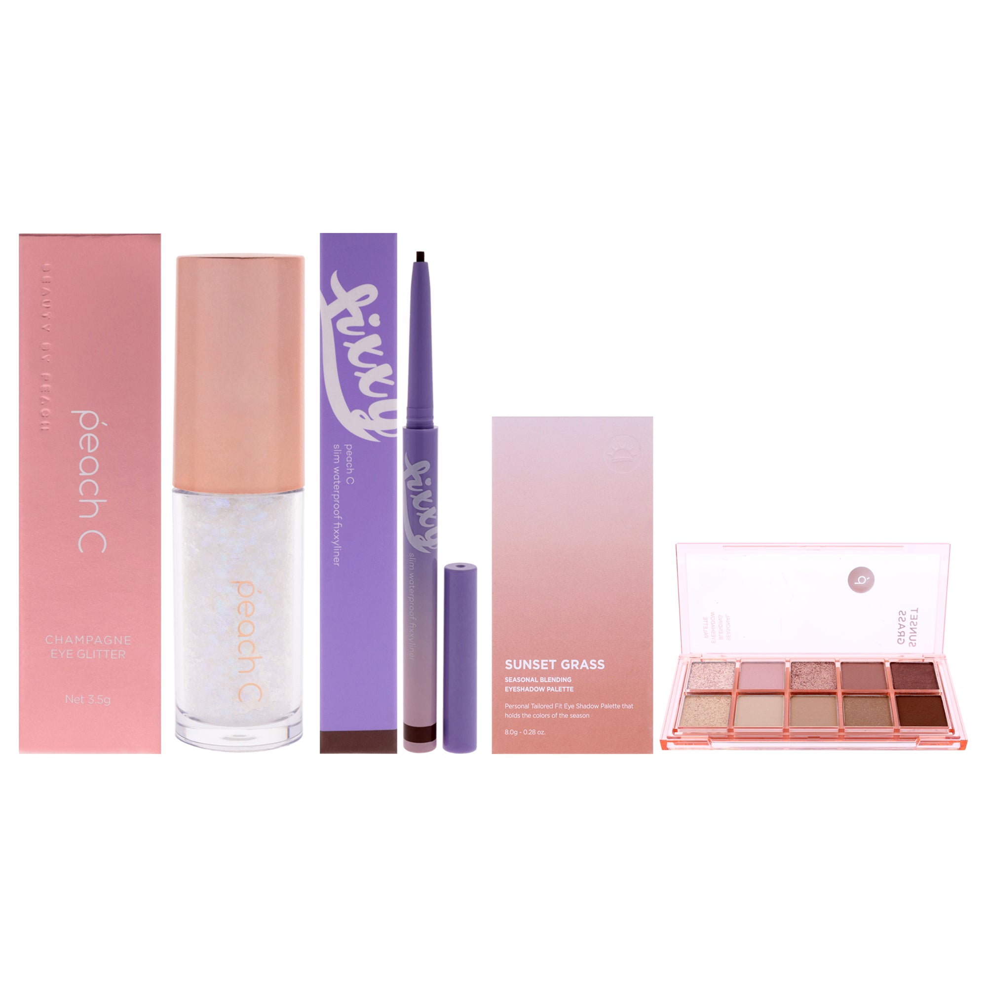 Peach C Kit by Peach C for Women - 3 Pc Kit 0.12oz Eye Shadow - 01 Pure White, 0.04 Eyeliner - 02 Deep Brown, 0.28oz Eye Shadow - 01 Sunset Grass