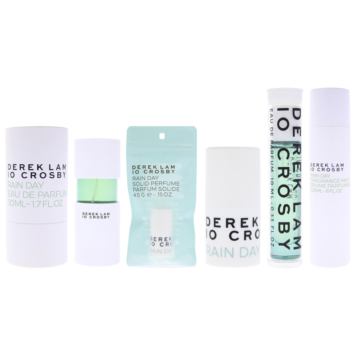 Rain Day Complete Kit by Derek Lam for Women - 4 Pc Kit 0.15oz Solid Perfume Stick, 0.33oz EDP Travel Spray, 1.7oz EDP Spray, 8oz Fragrance Mist