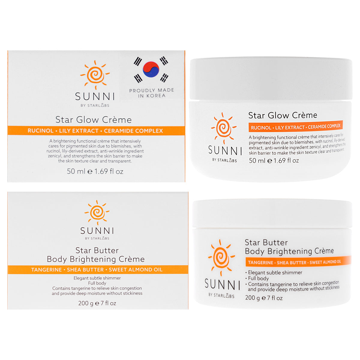 Face and Body Glow Duo Kit by StarLabs for Women - 2 Pc Kit 1.69oz Star Glow Creme, 7oz Star Butter Body Brightening Creme