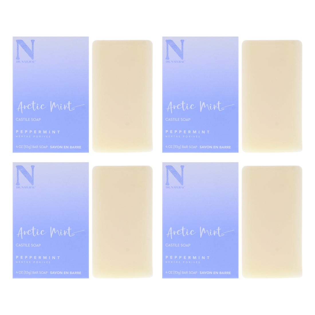 Castile Bar Soap - Arctic Mint by Dr. Natural for Unisex - 4 oz Soap - Pack of 4
