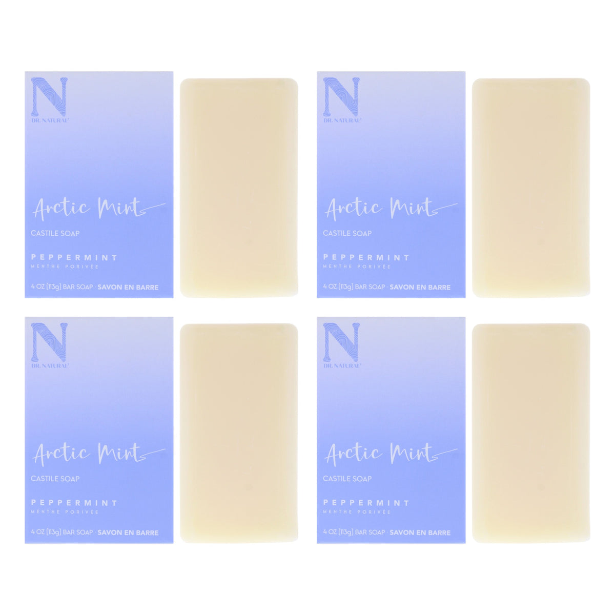 Castile Bar Soap - Arctic Mint by Dr. Natural for Unisex - 4 oz Soap - Pack of 4