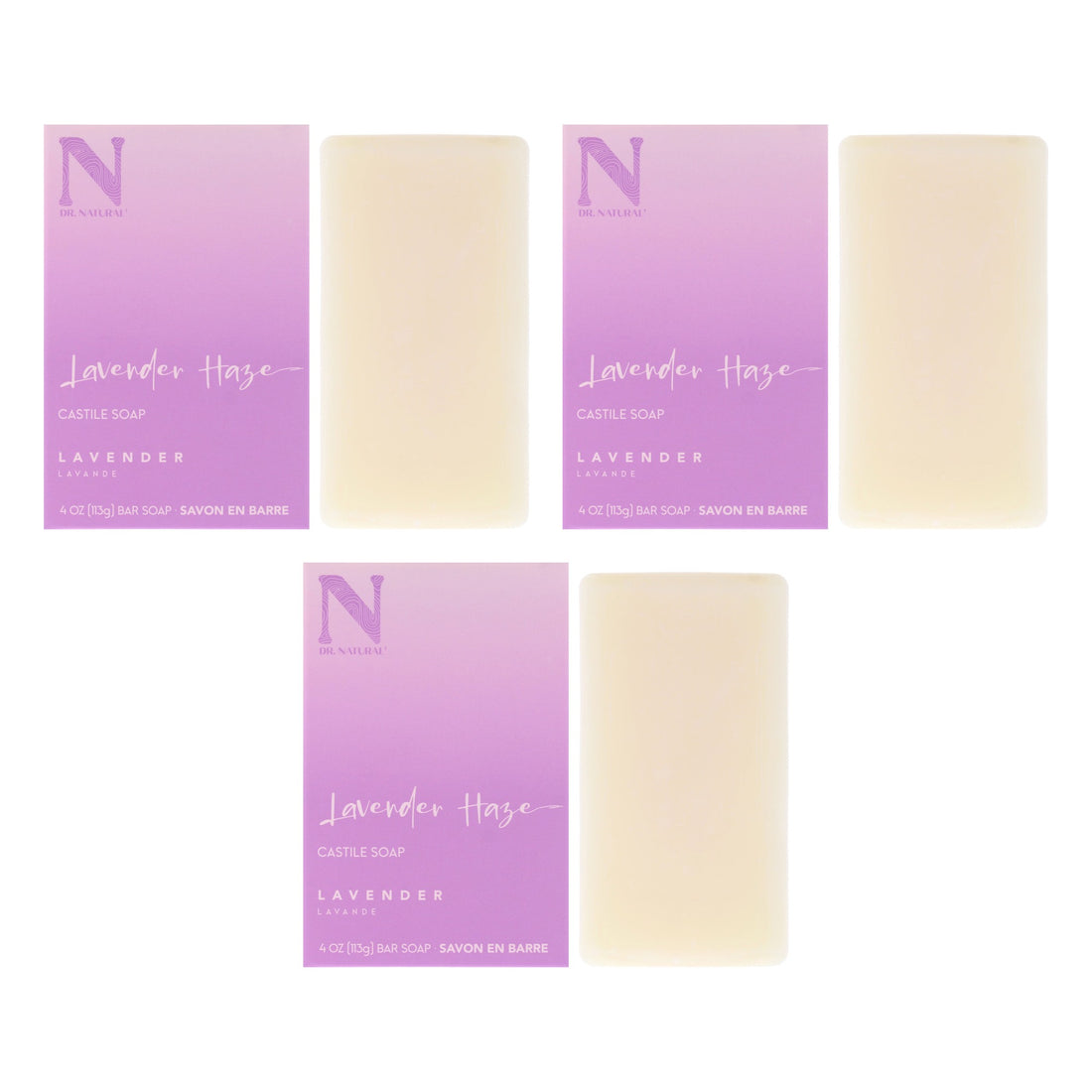 Castile Bar Soap - Lavender Haze by Dr. Natural for Unisex - 4 oz Soap - Pack of 3